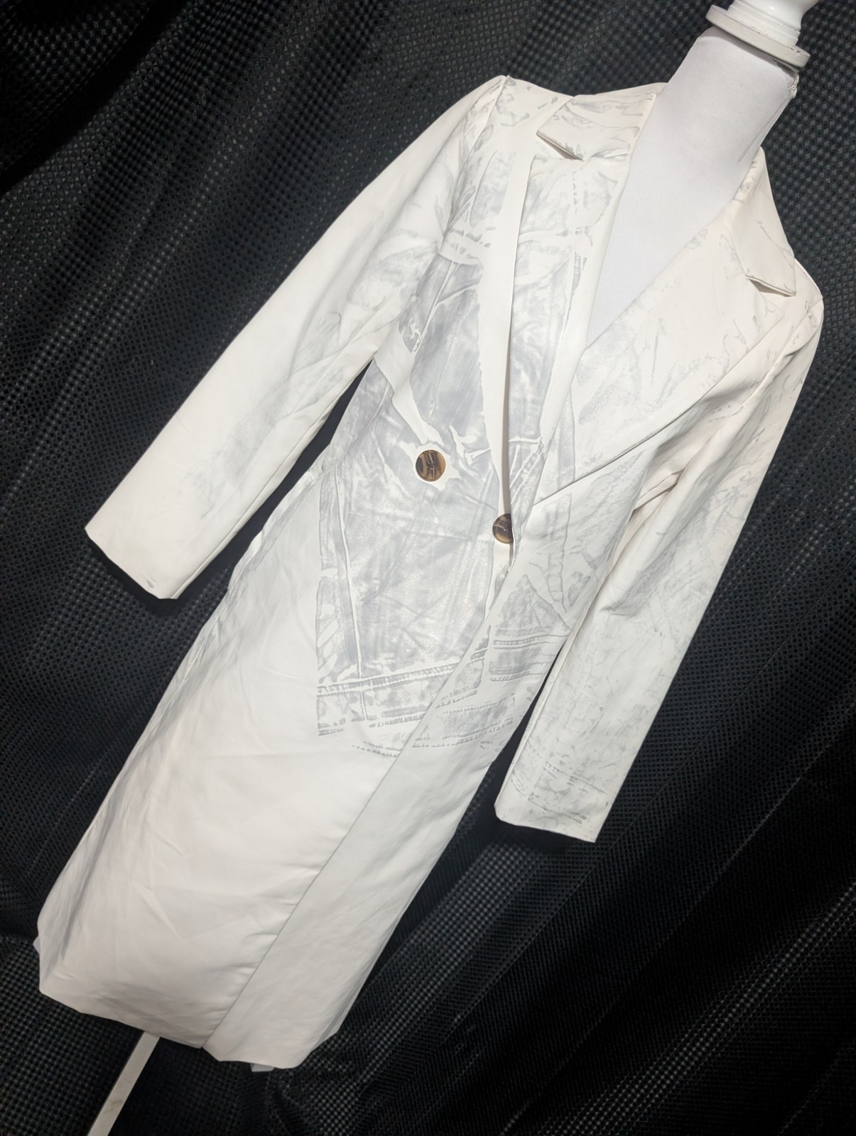 Forever 21! Eggshell White Vegan Leather W/Gray Abstract Relief Jacket, Coat! S